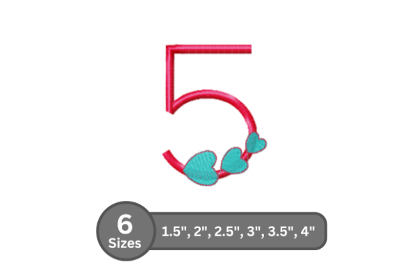 Candy Heart Number -5: A Versatile Fill Stitch Embroidery Font