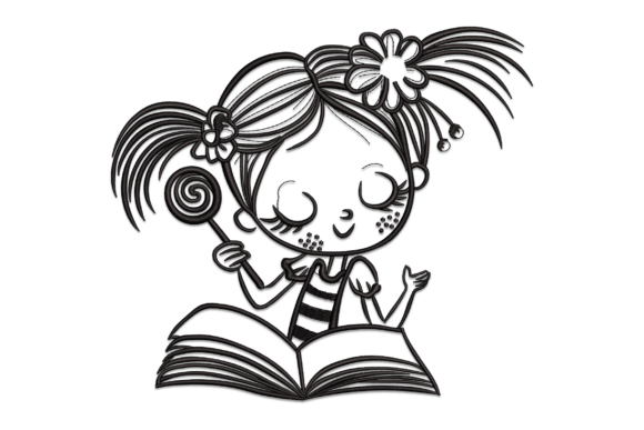 Child Reading: A Whimsical Embroidery Design