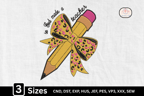Christian Teacher Leopard Bow Pencil: A Stylish Embroidery Design for Modern Educators