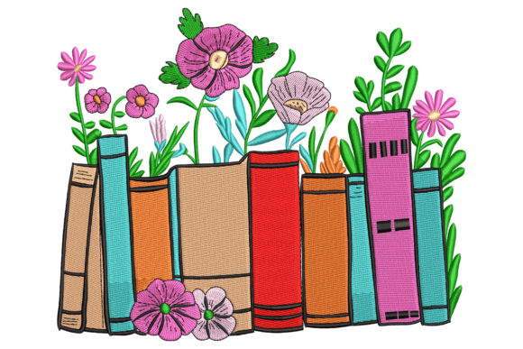 Floral Book Stack: A Charming Embroidery Design