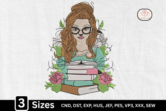 Floral Book Stack Bookish Girl Glasses Design