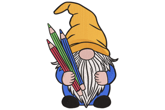 Gnome with Colored Pencils: A Whimsical Embroidery Design for Every Fabric
